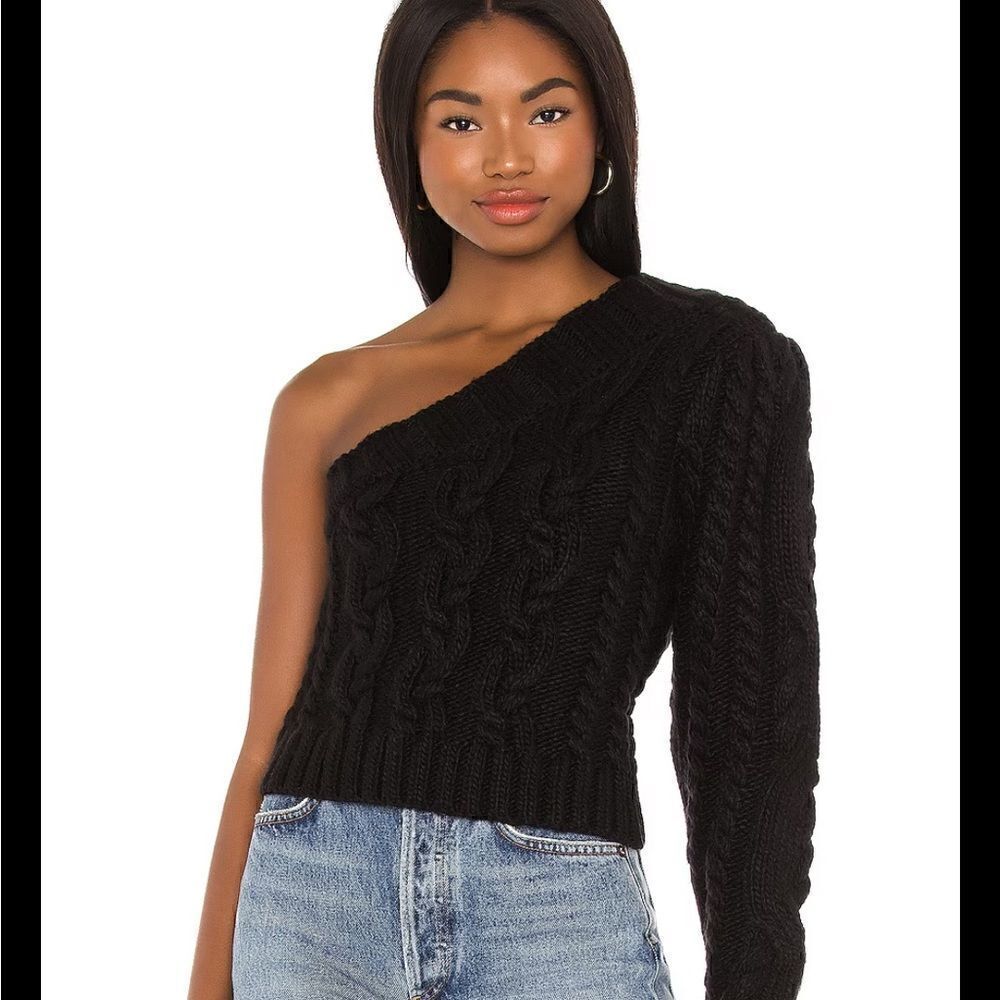 For Love & Lemons Quinn One Shoulder Sweater in Black Size 1X
